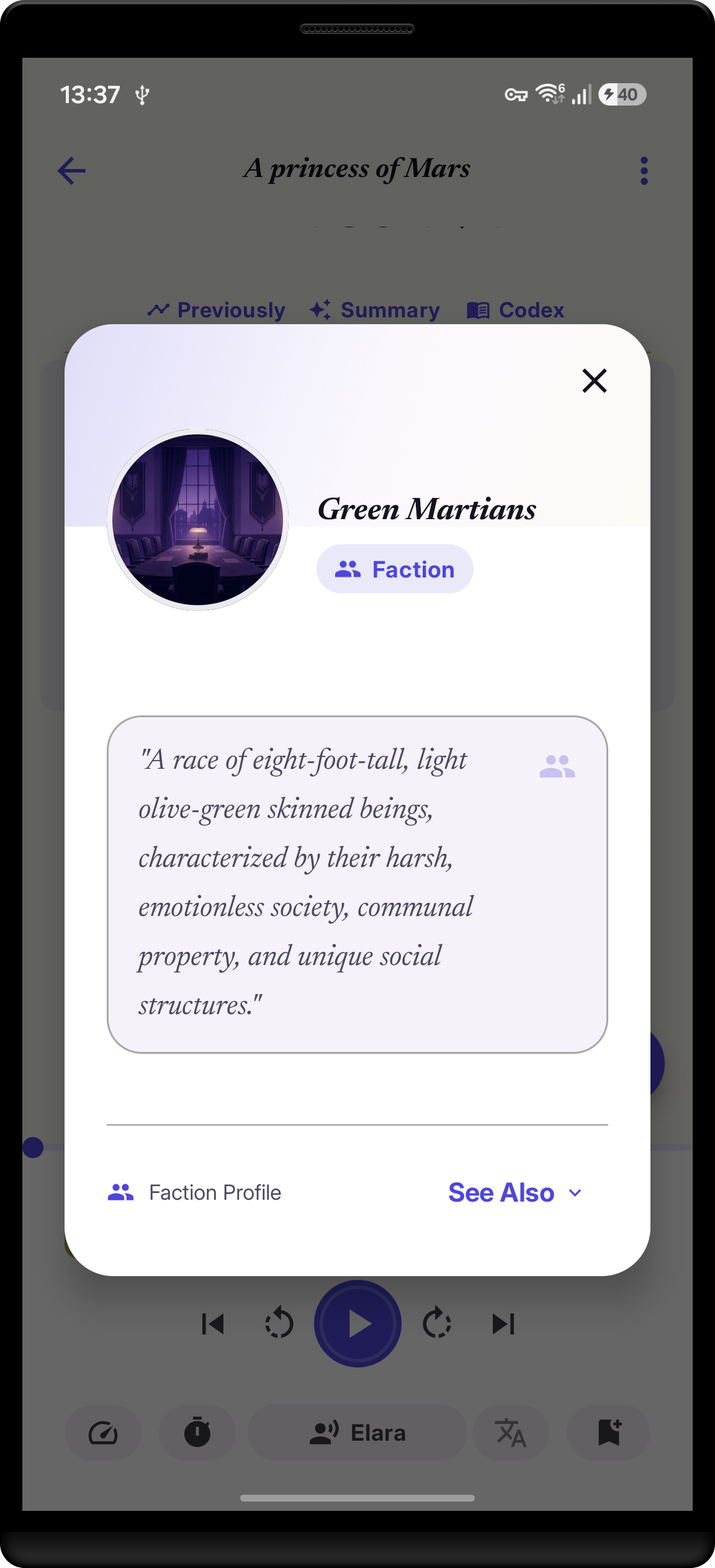 StoryCodex reader with character popup