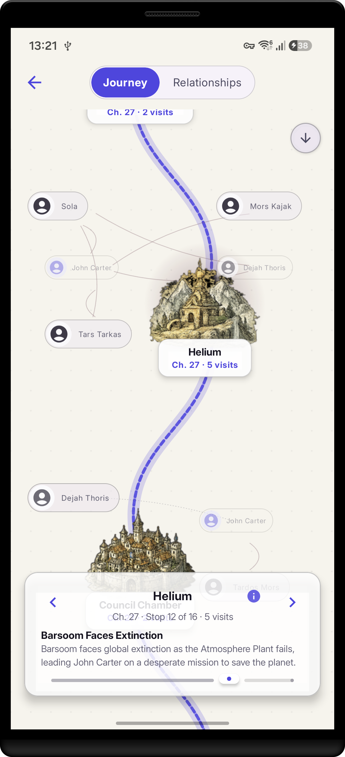 StoryCodex Journey story map screen