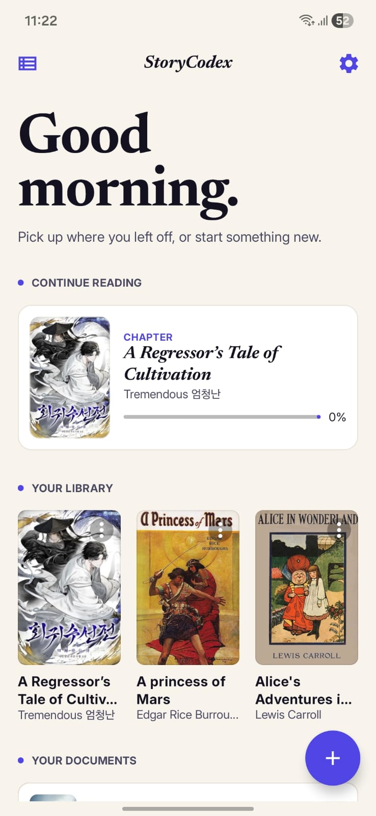 StoryCodex library screen